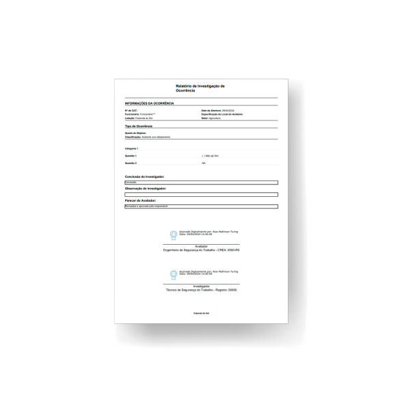 Documento investigação de ocorrência SGG