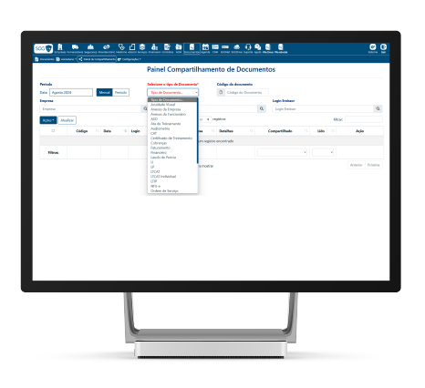 Tela painel de compartilhamento de documentos SGG